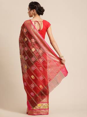Maroon Art Silk woven saree with blouse 2