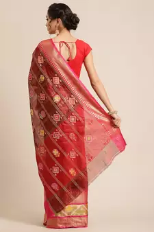 Maroon Art Silk woven saree with blouse