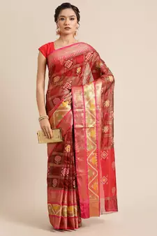Maroon Art Silk woven saree with blouse