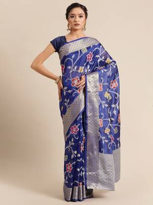 BLUE Art Silk woven saree with blouse 1
