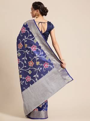 BLUE Art Silk woven saree with blouse 2