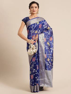BLUE Art Silk woven saree with blouse 4