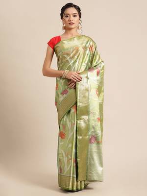 Green Tissue  woven saree with blouse 1