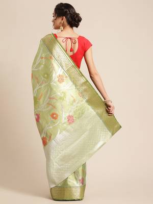 Green Tissue  woven saree with blouse 2