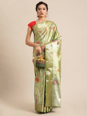 Green Tissue  woven saree with blouse 4