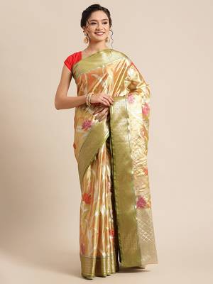 Gold Tissue  woven saree with blouse 1