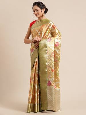 Gold Tissue  woven saree with blouse 3