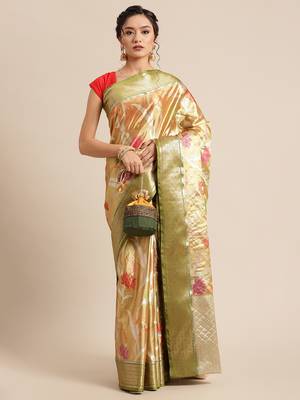Gold Tissue  woven saree with blouse 4