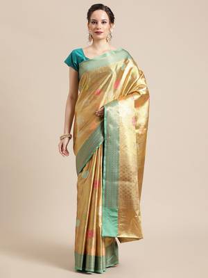 Gold Tissue  woven saree with blouse 1