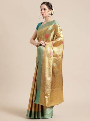 Gold Tissue  woven saree with blouse 3