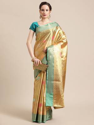 Gold Tissue  woven saree with blouse 4