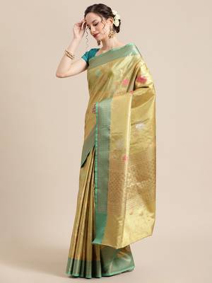 Gold Art Silk woven saree with blouse 3