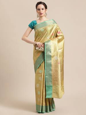 Gold Art Silk woven saree with blouse 4