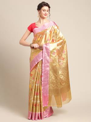 Gold Art Silk woven saree with blouse 1