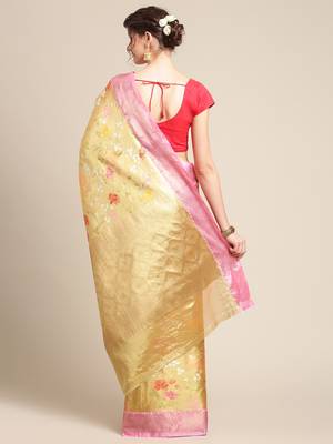 Gold Art Silk woven saree with blouse 2