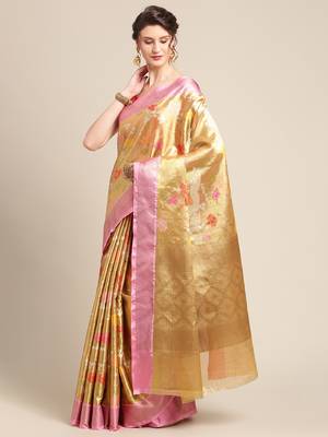 Gold Art Silk woven saree with blouse 3