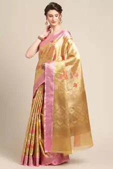 Gold Art Silk woven saree with blouse