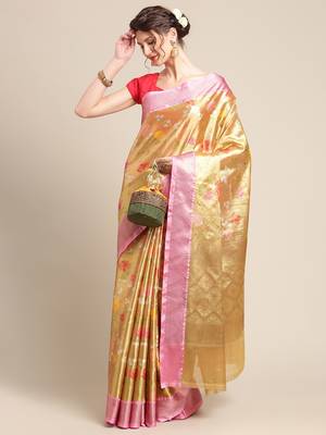 Gold Art Silk woven saree with blouse 4