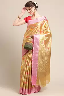 Gold Art Silk woven saree with blouse