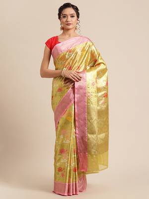 Gold Art Silk woven saree with blouse 1