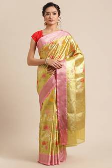Gold Art Silk woven saree with blouse