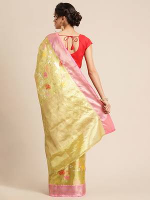 Gold Art Silk woven saree with blouse 2