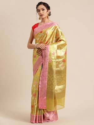 Gold Art Silk woven saree with blouse 3