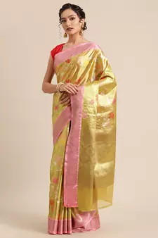 Gold Art Silk woven saree with blouse