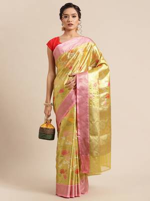 Gold Art Silk woven saree with blouse 4
