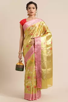 Gold Art Silk woven saree with blouse