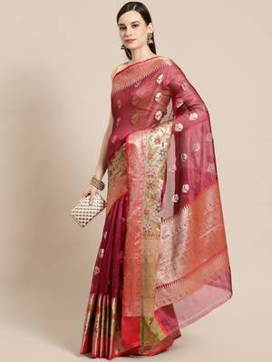 Magenta Art Silk woven saree with blouse 1