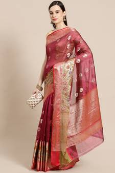 Magenta Art Silk woven saree with blouse