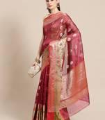 Magenta Art Silk woven saree with blouse
