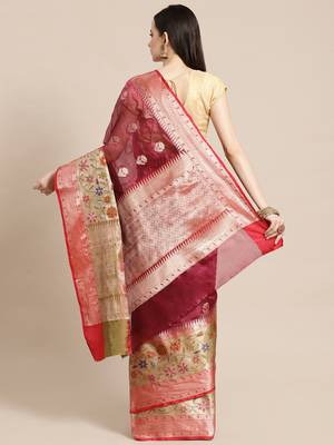Magenta Art Silk woven saree with blouse 2
