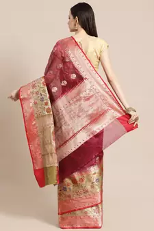 Magenta Art Silk woven saree with blouse