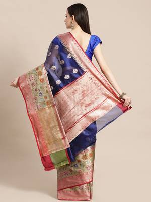 BLUE Art Silk woven saree with blouse 2