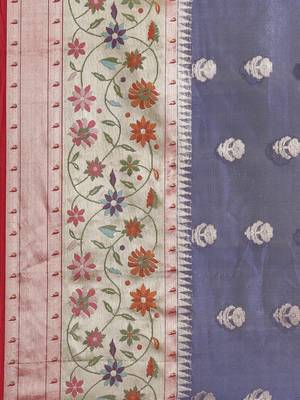 BLUE Art Silk woven saree with blouse 3