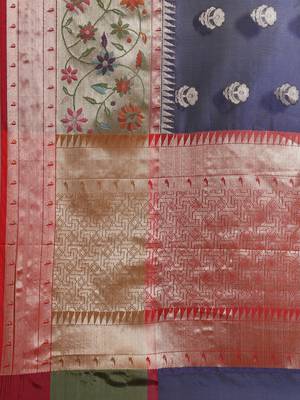 BLUE Art Silk woven saree with blouse 4