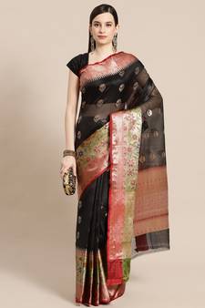 Black Art Silk woven saree with blouse