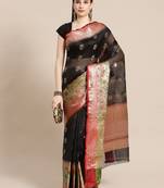 Black Art Silk woven saree with blouse