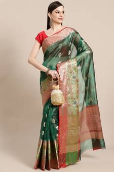 Green Art Silk woven saree with blouse