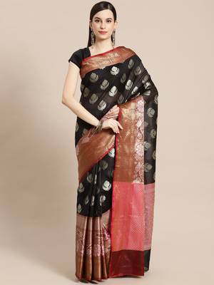Black Art Silk woven saree with blouse 1