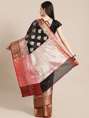 Black Art Silk woven saree with blouse 2