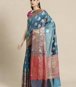 Blue Art Silk woven saree with blouse