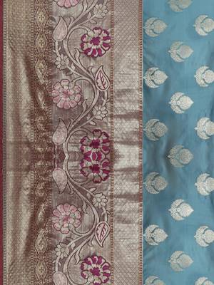 Blue Art Silk woven saree with blouse 3