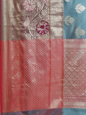 Blue Art Silk woven saree with blouse 4