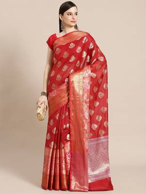 Maroon Art Silk woven saree with blouse 1