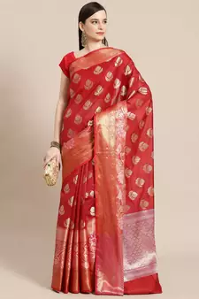 Maroon Art Silk woven saree with blouse