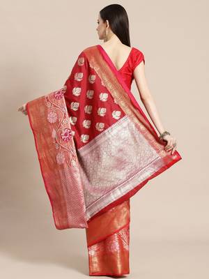 Maroon Art Silk woven saree with blouse 2