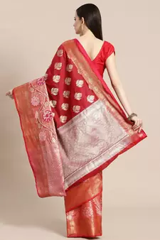 Maroon Art Silk woven saree with blouse